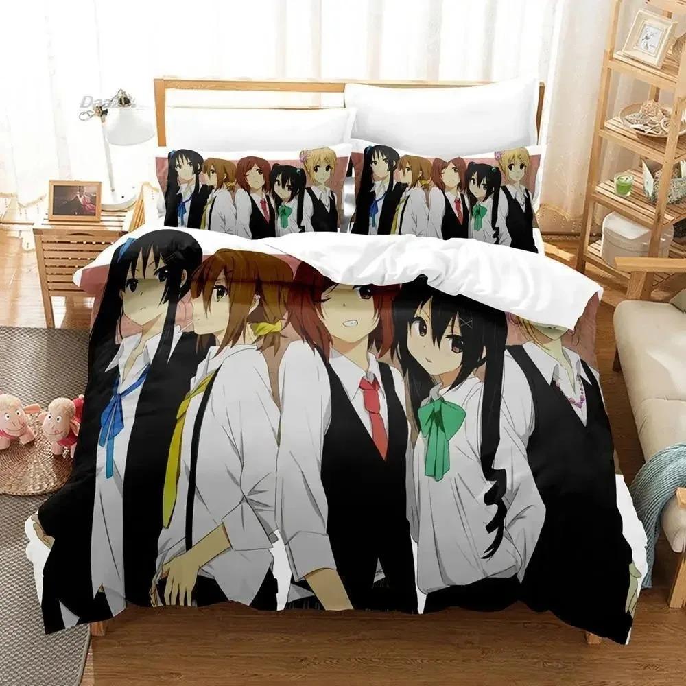Kawaii K-ON! Bettwäsche-Set Einzelbett Twin Full Queen King Size Bettset Erwachsener Kind Schlafzimmer Bettbezug-Sets 3D-Druck Anime Bettlaken-Set