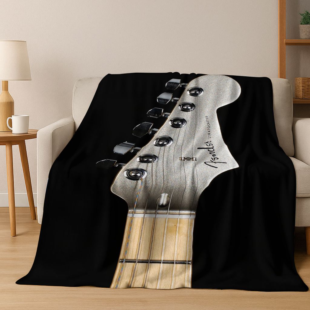 Fashion Fender Logo Guitar Music Instruments Art Flannel Blanket,Cozy Soft Throw Blanket for Home Bedroom Bed Sofa Cover Gift