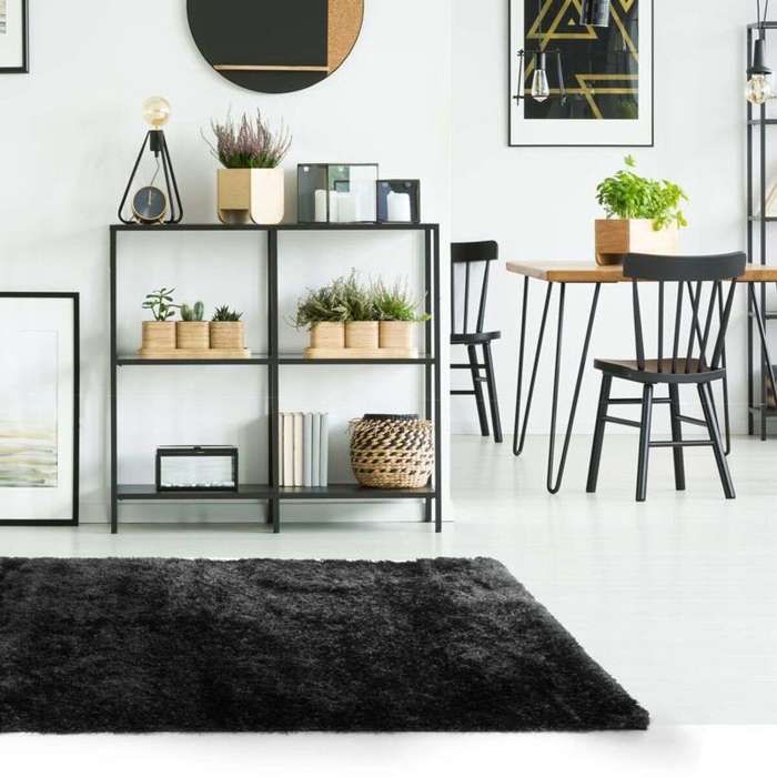 Black Long Pile Rug 190x200