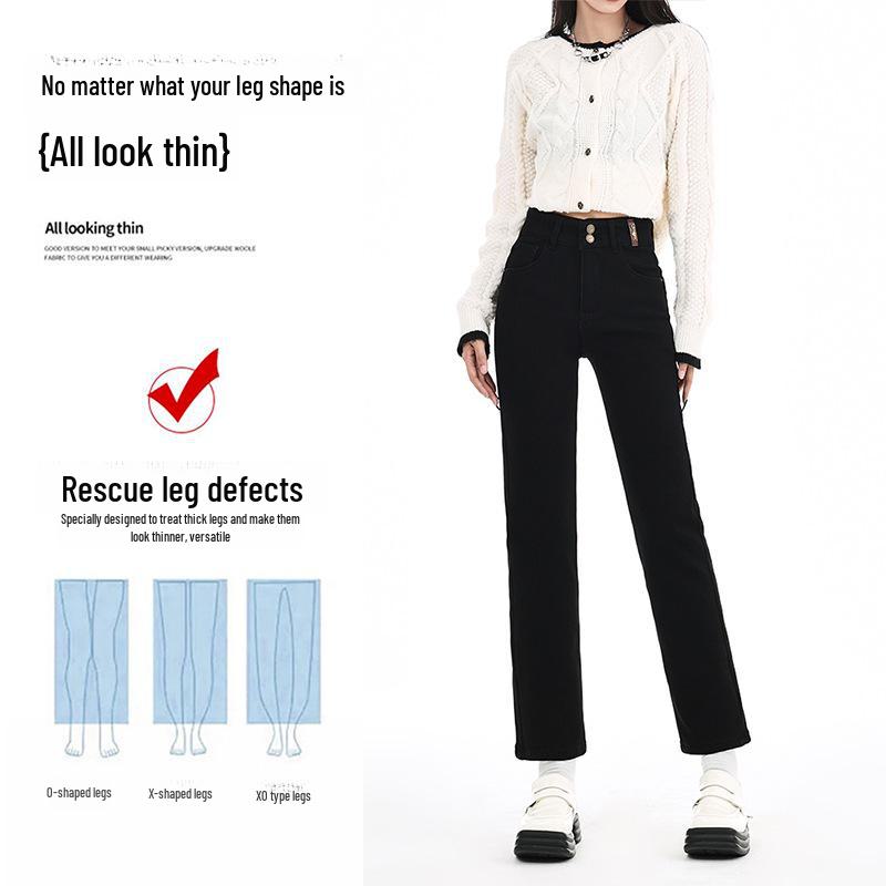 Women's 2025 High-Waist Slim Black Cigarette Jeans for Summer