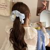 Ballet Style Blue Plaid Bow Large Intestine Hair Band Women's High-end Hair Tied Low Ponytail Hair Accessories Hair Tie