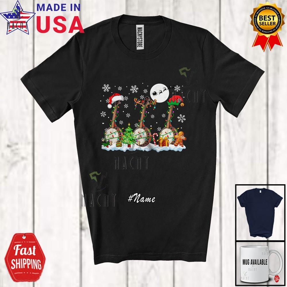 Three Banjo Amazing Christmas Custom Name Musical Instruments Player T-Shirt L