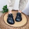 Johnature Chaussures plates à lacets en cuir véritable pour femmes, bout rond, décontractées, faites à la main, confortables, couleur unie