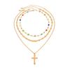 Salircon 3Pcs/set Boho Colorful Crystal Chain Necklace for Women Trendy Gold Color Cross Pendant Choker Luxury Jewelry Male Gift