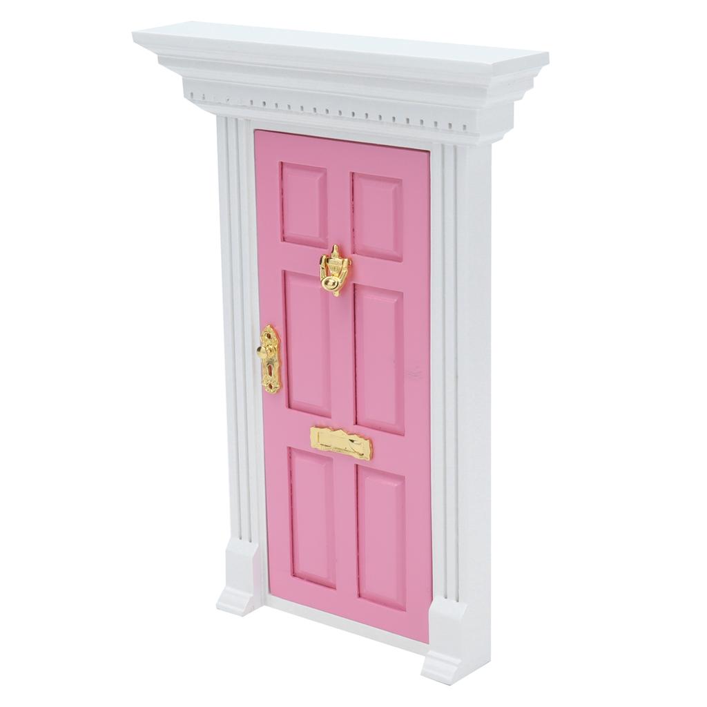 1:12 Dollhouse Wooden Door Exquisite Miniature Door Furniture Model Pretend Play ToyPink