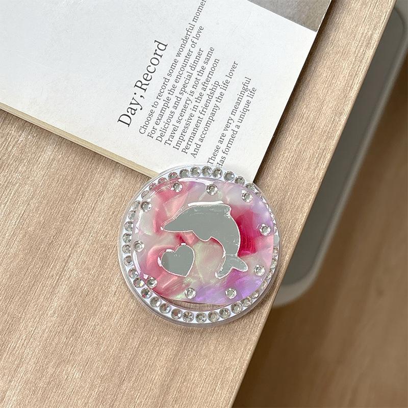 Rhinestone Magnetic Desktop Phone Airbag Holder Rendering Square Dolphin Mirror Ring Holder