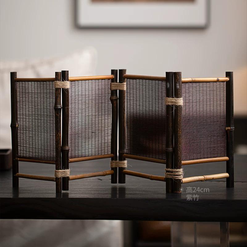 Purple Bamboo Handwoven Room Divider Screen - Zen Tea Room Partition & Decorative Wall Panel for Space Separation,