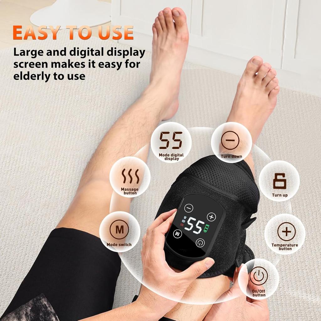 Electric Cordless Knee Massager Heated Knee Warmer for Pain Relief with 5 Heat Levels and 3 Massage Modes Gifts for Men Women