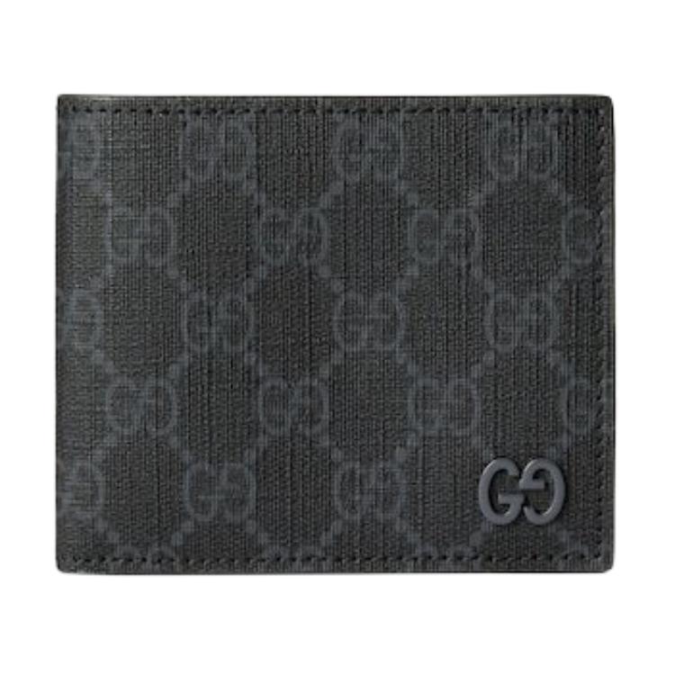 Gucci Double G Logo Ceramic Effect Flip Cover Wallet GG Supreme Canvas And Leather Men wallet Black 768243-FACQC-1048