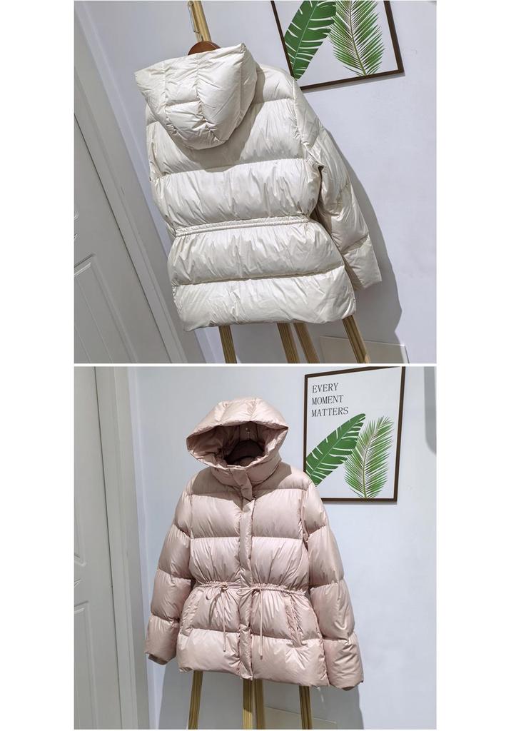 Elegant Women's Mid-Length Down Jacket with Hood, Slimming Waist, New Autumn/Winter Style, Fashionable Cloud Puff Duck Down Outerwear