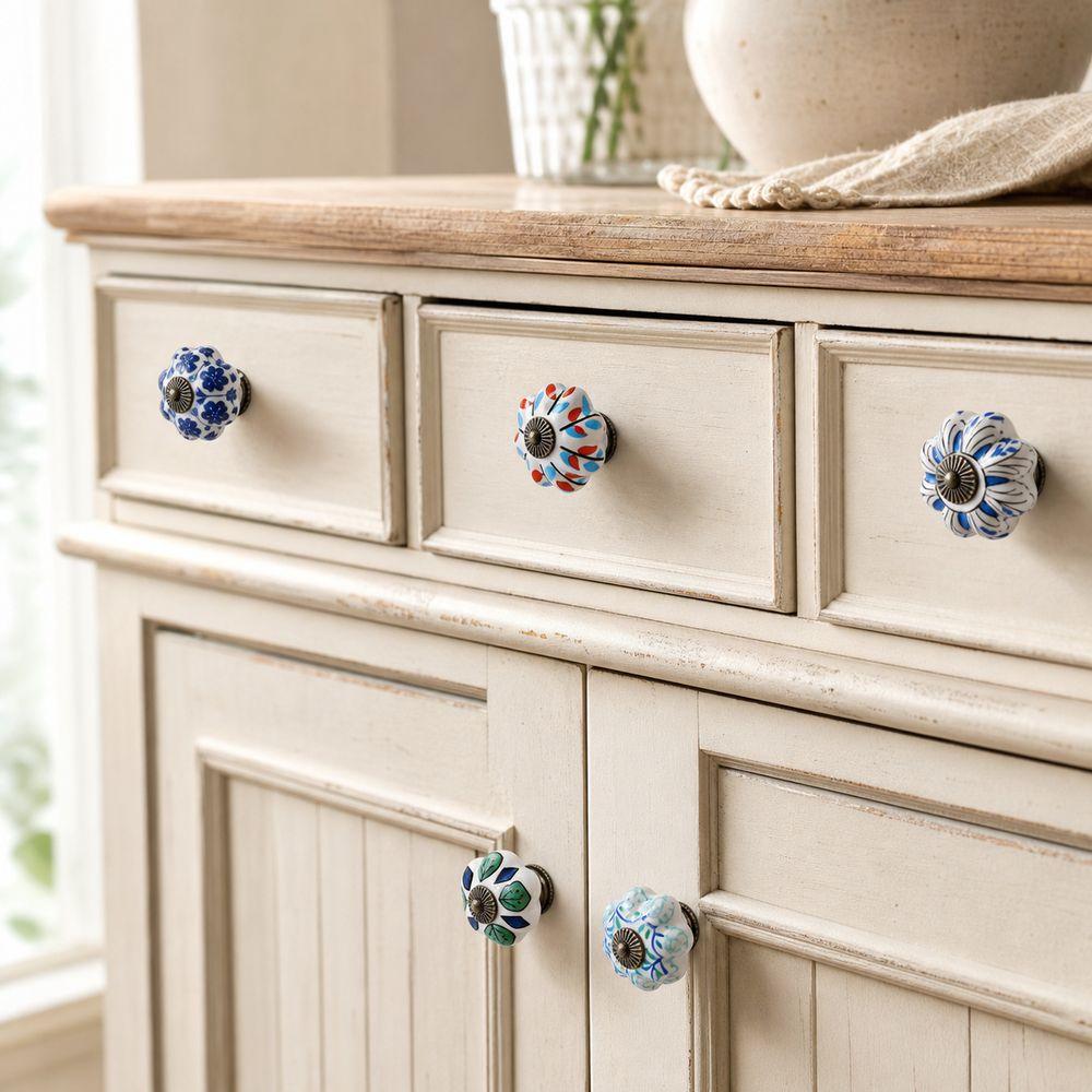Pumpkin Shape Cabinet Door Knobs Floral Pattern Ceramic Cabinet Knobs Cupboard Door