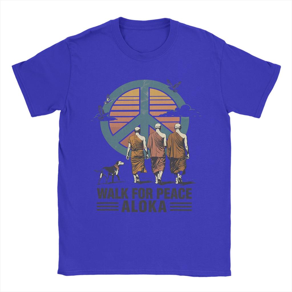 Walk for Peace Monks with Aloka Dog T Shirt Unisex Women Cotton Novelty TShirt Tee Shirt Short Sleeve Clothes Printed