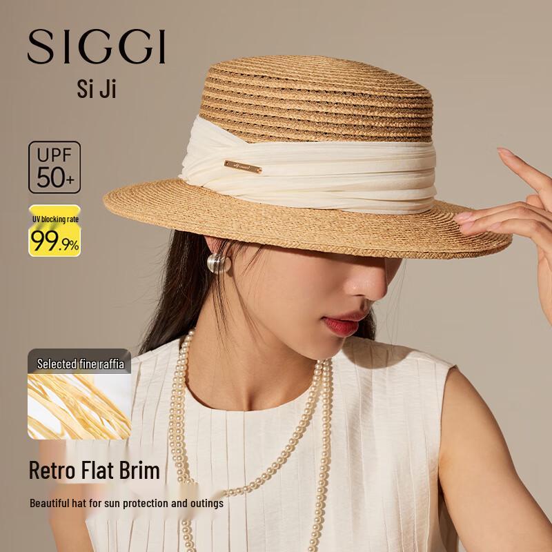 Siggi Women s Flat Top Sun Protection Straw Hat M (57-59cm)