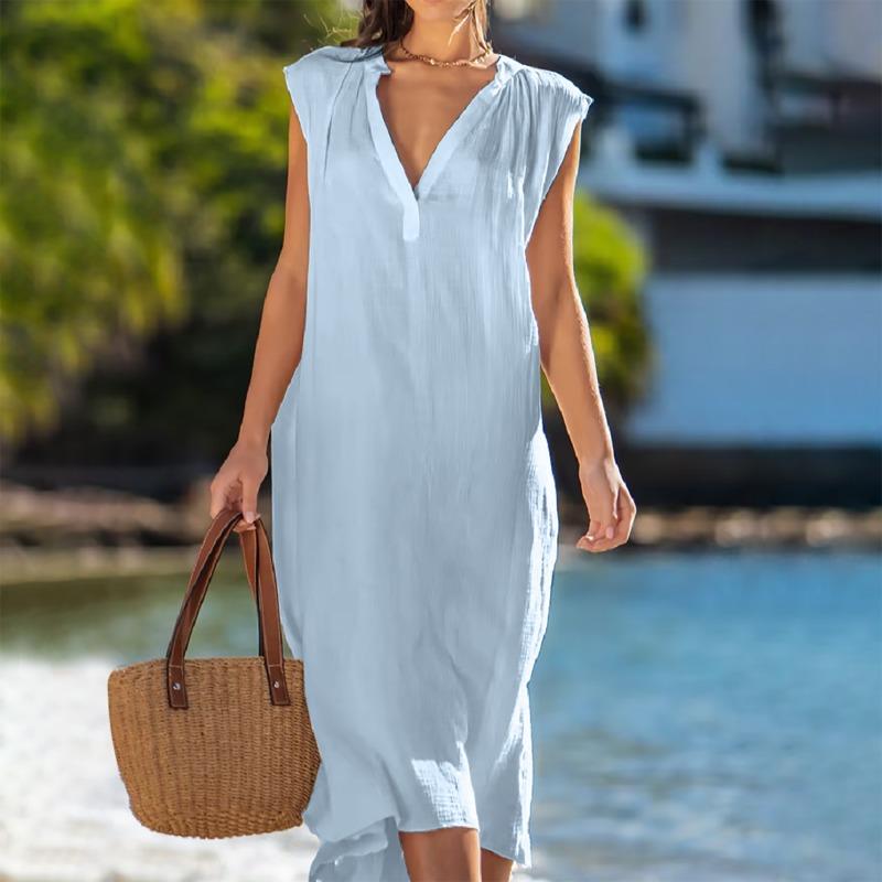 Women's Dress Sleeveless Solid Color Loose V-neck Dress Casual Summer Dresses