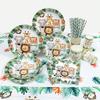 Jungle Birthday Party Decorations Animal Disposable Tableware Set Forest Woodland Safari Birthday Animals Theme Party Supplies
