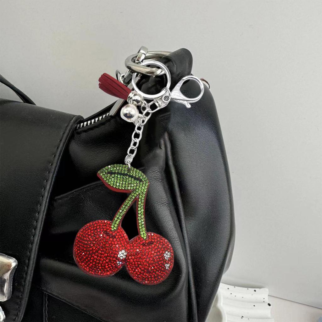 Sparkling Cherry Bag Accessory Fashion Keychain Alloy Texture Cherry Keyrings Suitable for Party and Casual Outfits