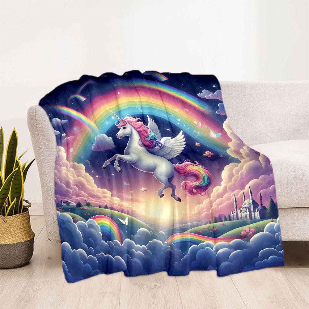 1pc Rainbow Unicorn Sky blanket Soft and Warm for Sofa Office Camping Travel Livingroom Great Gift for Friends and Family Comfortable