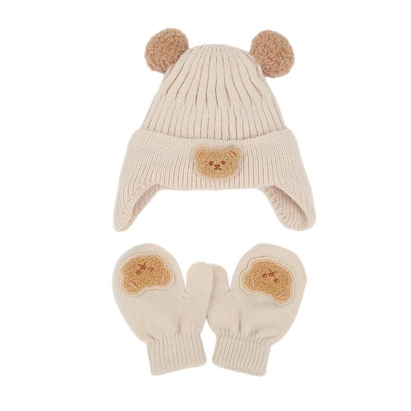 Ensemble Bonnet Et Moufles Bébé Hiver - 100% Acrylique Doux - Taille 0-18 Mois - Oreilles D'Ours Mignonnes - Cadeau Nouveau-né