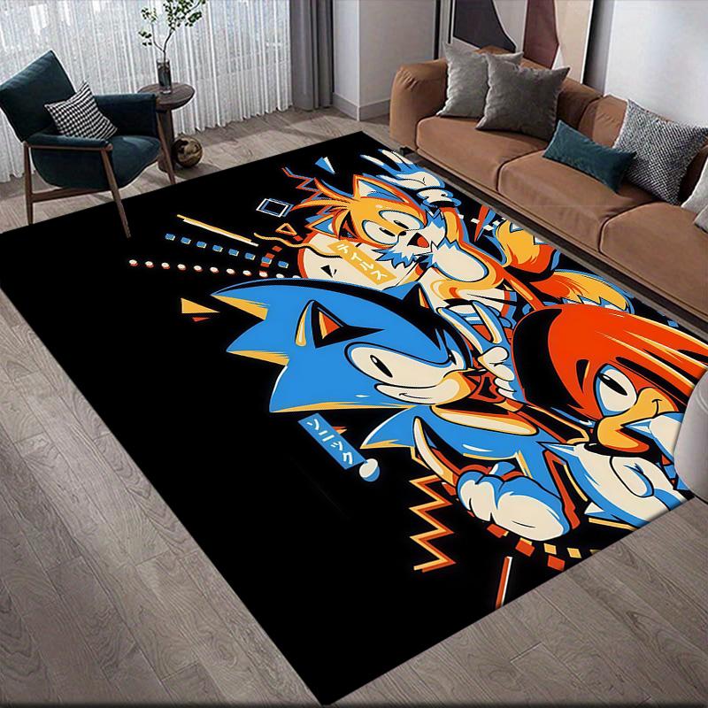 Sonic the Hedgehog Flannel Pattern Square Carpet,Area Rug,Carpet Rug for Living Room Bedroom Sofa Playroom Decor,Non-slip Floor Mat