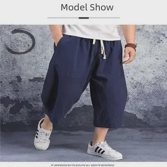 

Мужские хлопковые льняные капри-шаровары больших размеров: Легкие, свободные повседневные брюки 4XL (87.5-95 kg)