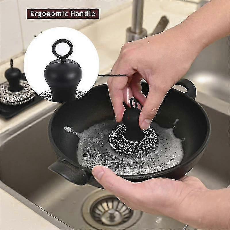 Cast Iron Chainmail Scrubber + Pan Scraper, Stainless Steel Skillet Cleaner, Scraper Tool for Cast