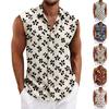 Men Sleeveless Button Down Shirt Classic Fit Printed Casual Collared Top Lightweight Summer Vest