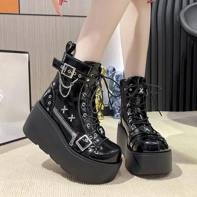 New Gothic Style Platform Vampire Cosplay Women Mid-calf Boots  Winter Wedges Comfy Women Motorcycle Boots Shoes