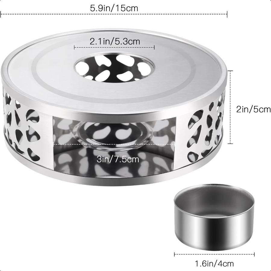 Simtive Teapot Warmer Brushed Stainless Steel Tea Warmer with Tealight Holder Silver