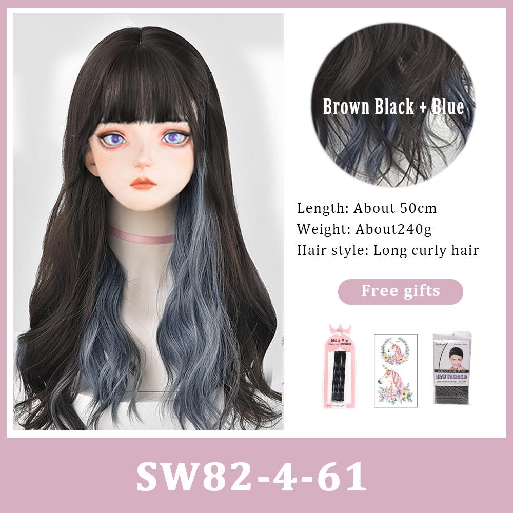 Pony-Perücke, braun, schwarz, synthetischer Farbverlauf, mehrfarbig, Colorblock-Perücke, Lolita-Perücke