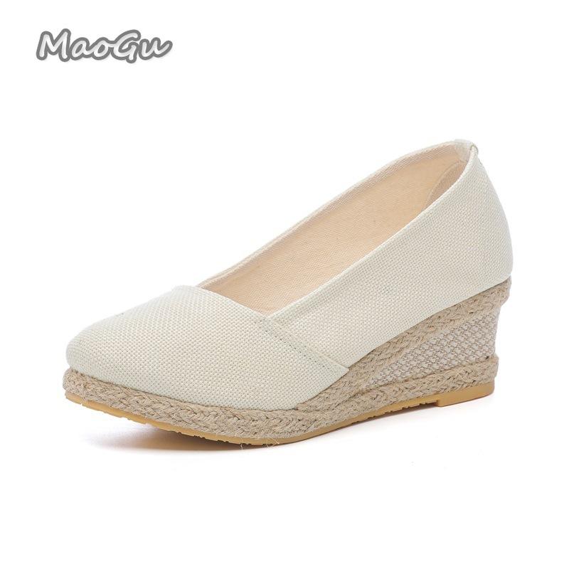 2026 Spring Summer Wedges Comfortable Women's Casual Shoes Breathable Linen Espadrille Pumps Slip-on Daily Wear Shoes Size 34-42