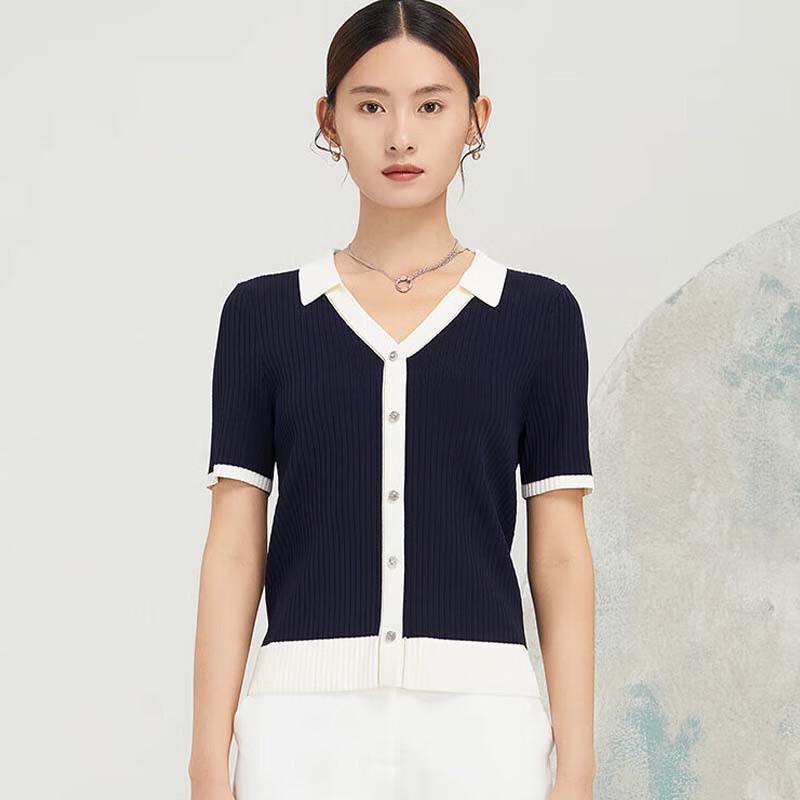 

JESSIE Женский свитер с коротким рукавом и V-образным вырезом в стиле колор-блок M