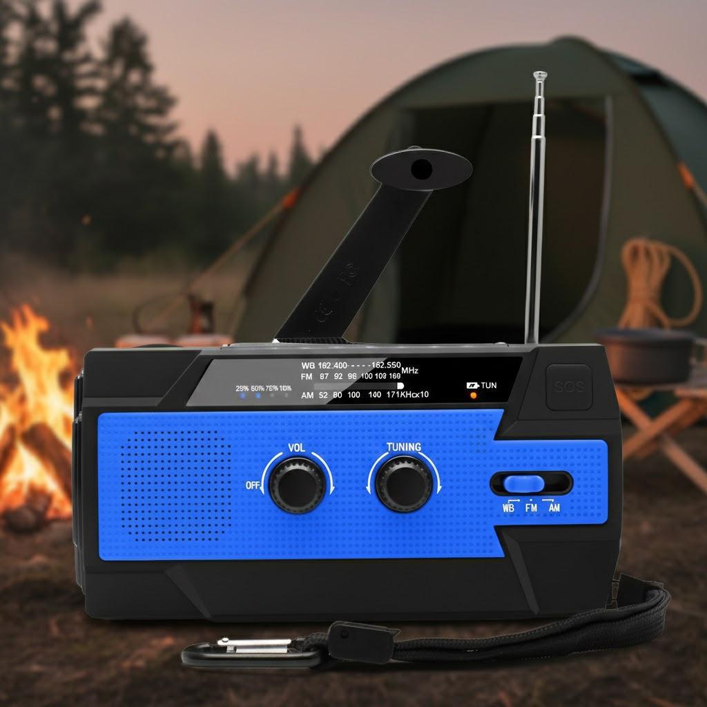 Emergency 4000mAh Solar Hand Crank Radio AM FM NOAA Weather with 1W Flashlight Phone Charger SOS Alarm