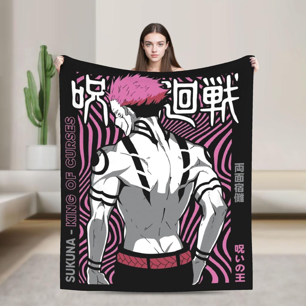 Sukuna Ryomen JJK Anime Blanket Fleece Spring/Autumn Portable Super Soft Throw Blankets for Bedding Travel Quilt