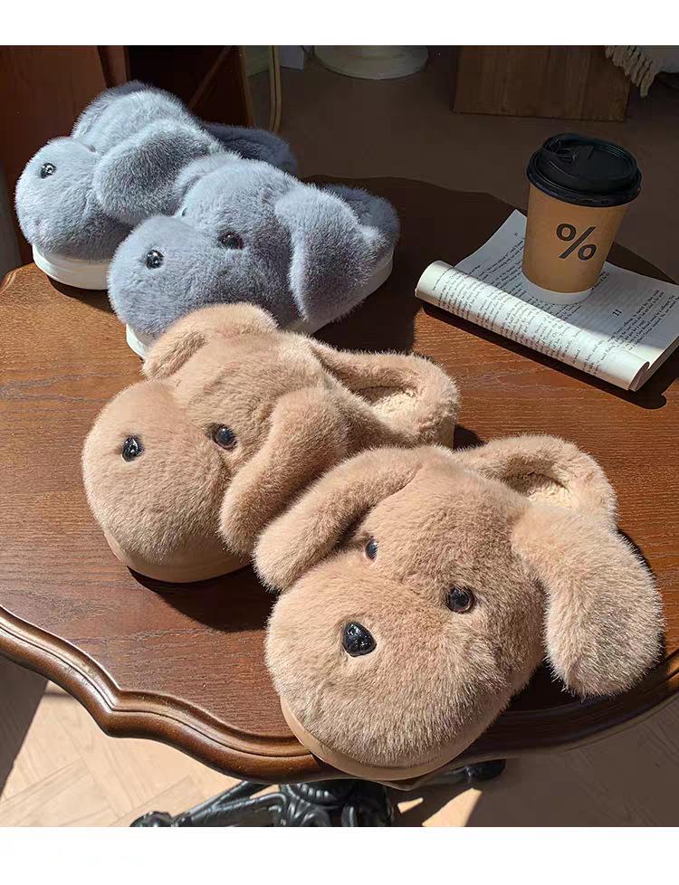 2025 Dámské roztomilé plyšové bavlněné pantofle s pejskem - Hřejivé, protiskluzové vnitřní zimní boty do studentských kolejí