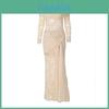 Elegante Abito Lungo con Pannello in Pizzo e Scollatura Bardot per Donne Autunnali