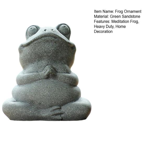 Green Sandstone Meditation Frog Ornament Sitting Frog Figurine Statue Animal Sculpture Indoor Outdoor Aquarium Water Garden Decoration