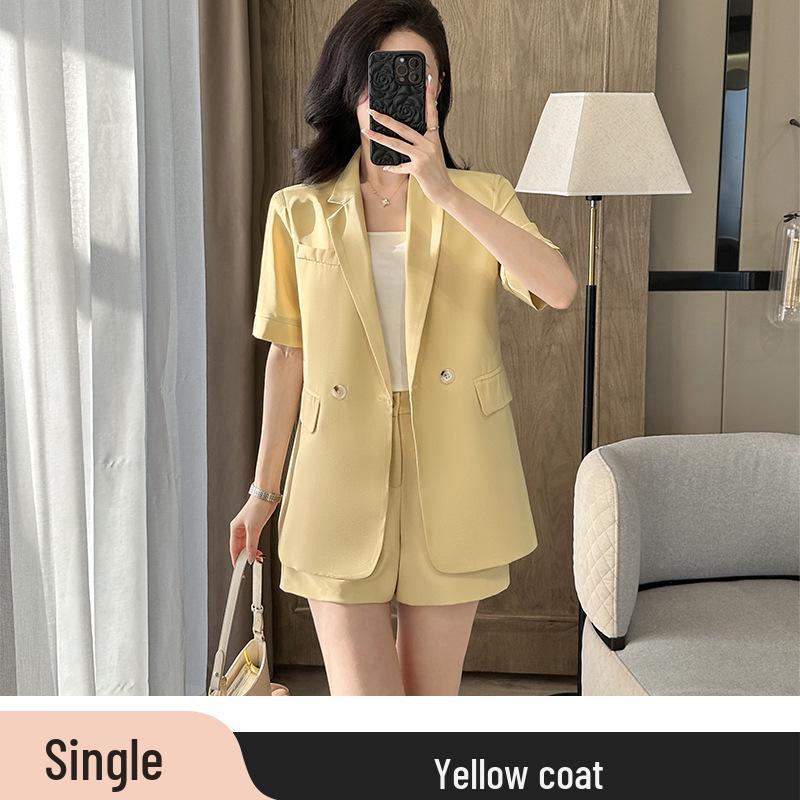 2025 Women's Summer White Blazer & Short Sleeve Suit Set - Plus Size, High-End, Fashionably Loose Fit
