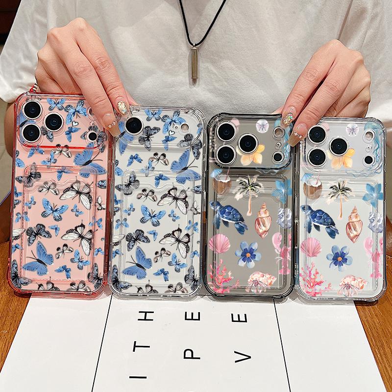 Husă Telefon cu Buzunar pentru Carduri Scoică Balenă Pentru iPhone Air 17 16e 16 15 Pro Max 14 13 Pro Rezistentă la Șocuri Transparentă Moale TPU