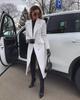Handmade Long Party Stylish Women White Trench Coat Leather Genuine Lambskin