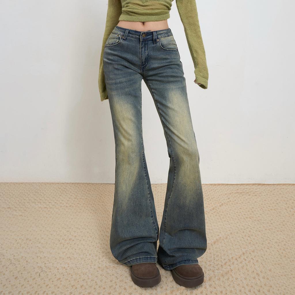 American retro low-rise Spice Girl flared pants nostalgic micro-elastic autumn and winter versatile slim and thin jeans women