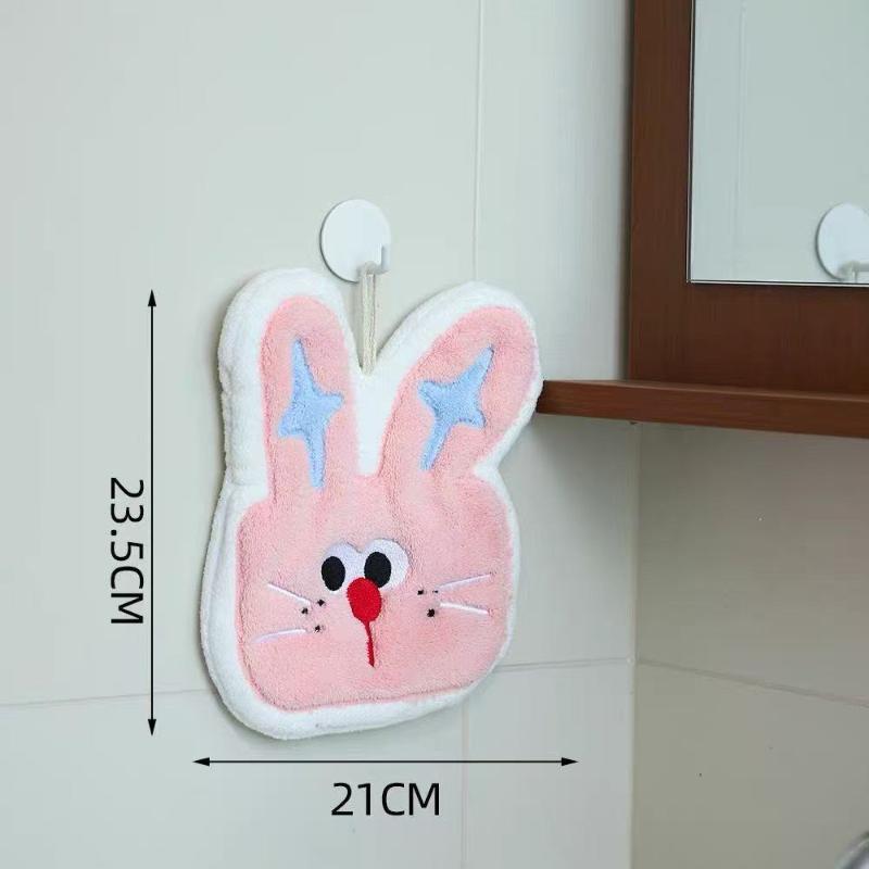 1PCS Cartoon Coral Velvet Hand Towel For Kitchen Kawaii Cat Hand Wipe Cleaning Cloth Bathroom Hanging Towel Absorbent Clean Rag