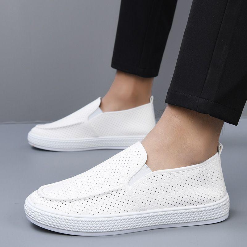 Fashion Round Toe Hollowed Out Men's Leather Shoes Thick Platform Mesh Adults Classic Original Retro On Sale Common Pu Male Casual Shoe