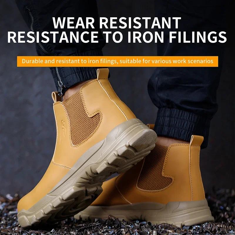 Wasserdichte Sicherheits-Arbeitsstiefel für Herren, mit Stahlkappe, leichte, unzerstörbare Chelsea-Stiefel für die Industrie, pannensicheres Schuhwerk