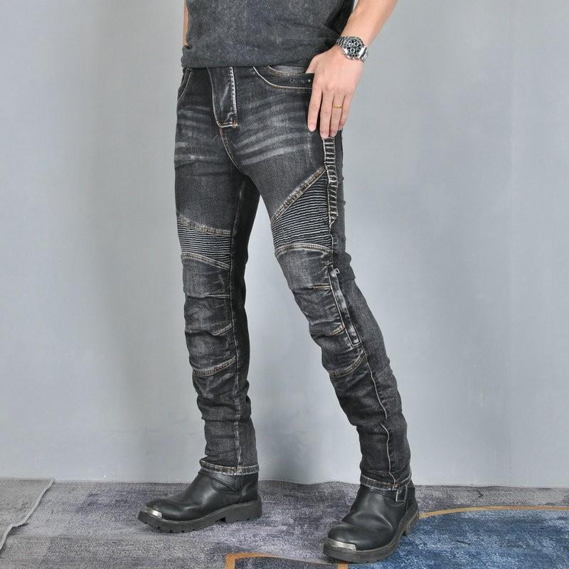 Mens Motorcycle Jeans Kevlar Reinforced Anti-tear Riding Pants With Silicone Protectors