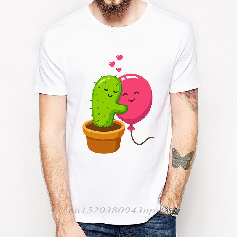 

Newest Cactus Hug Balloon Printed Men T-Shirt Short Sleeve Funny Cartoon Tops Classic Tee Cool Design T Shirts S разноцветный