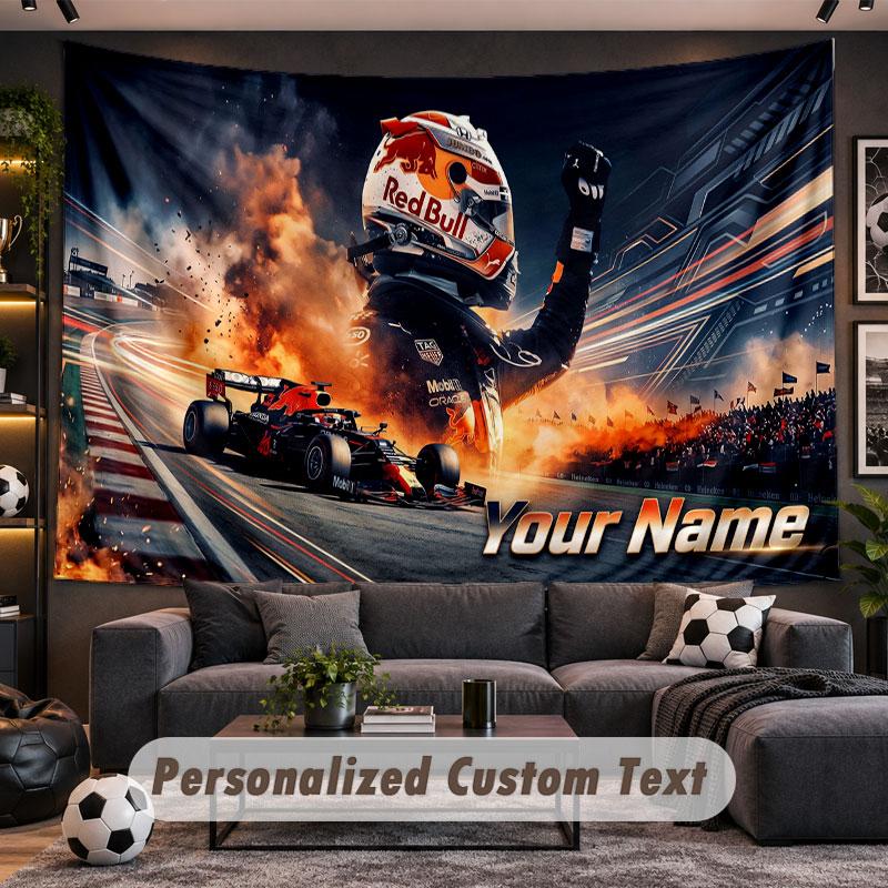 Arazzo da Parete Nome Personalizzato Modello Max Verstappen Tessuto Stampato Personalizzato Decorazione Murale