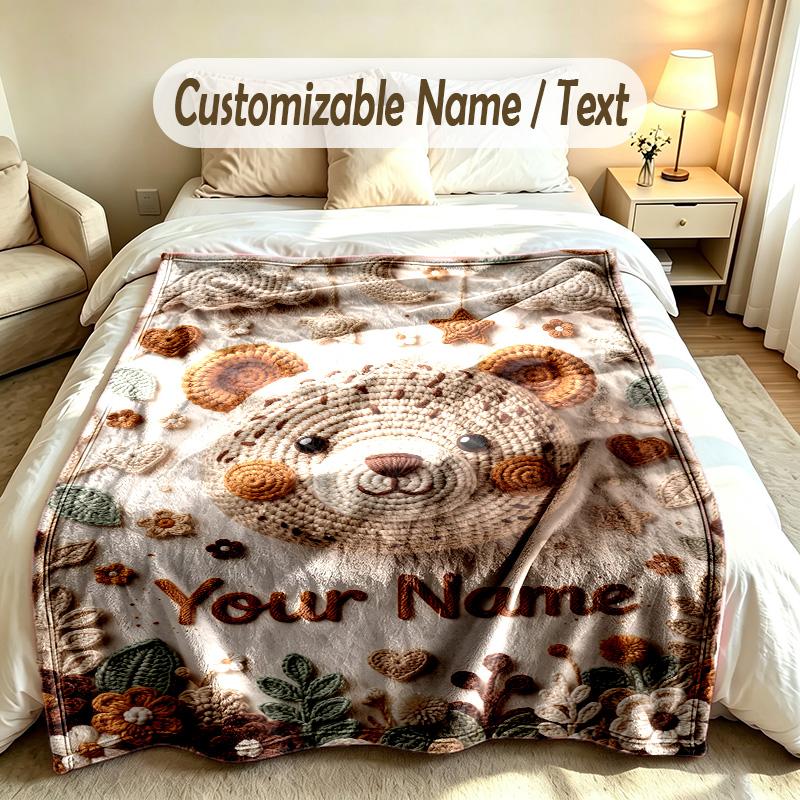 Teddy Bear Theme Custom Blanket Personalized Name & Text Customized Soft Warm Throw Blanket Home Decor
