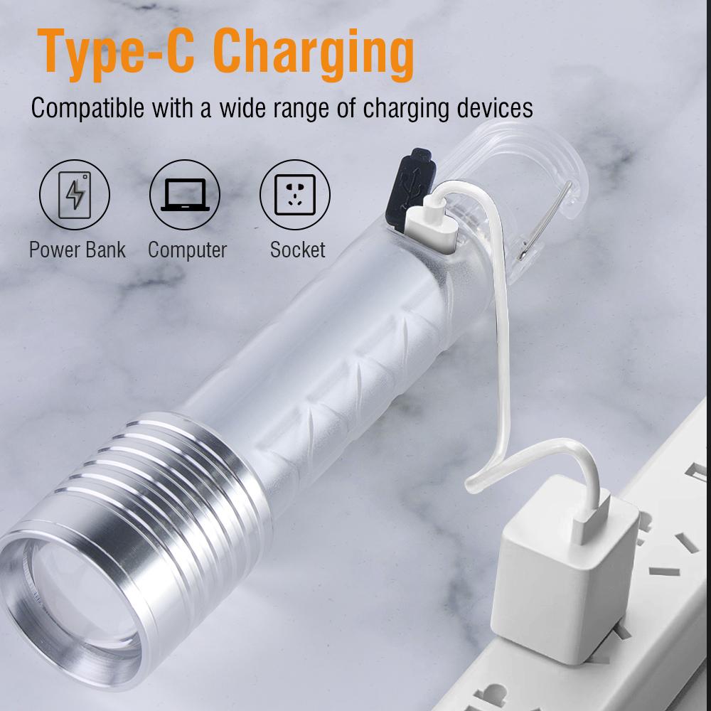 Mini Flashlight Keychain Super Bright Zoom Rechargeable Torch Outdoor Emergency Camping Fishing Work Lights UV Tiki Lamp