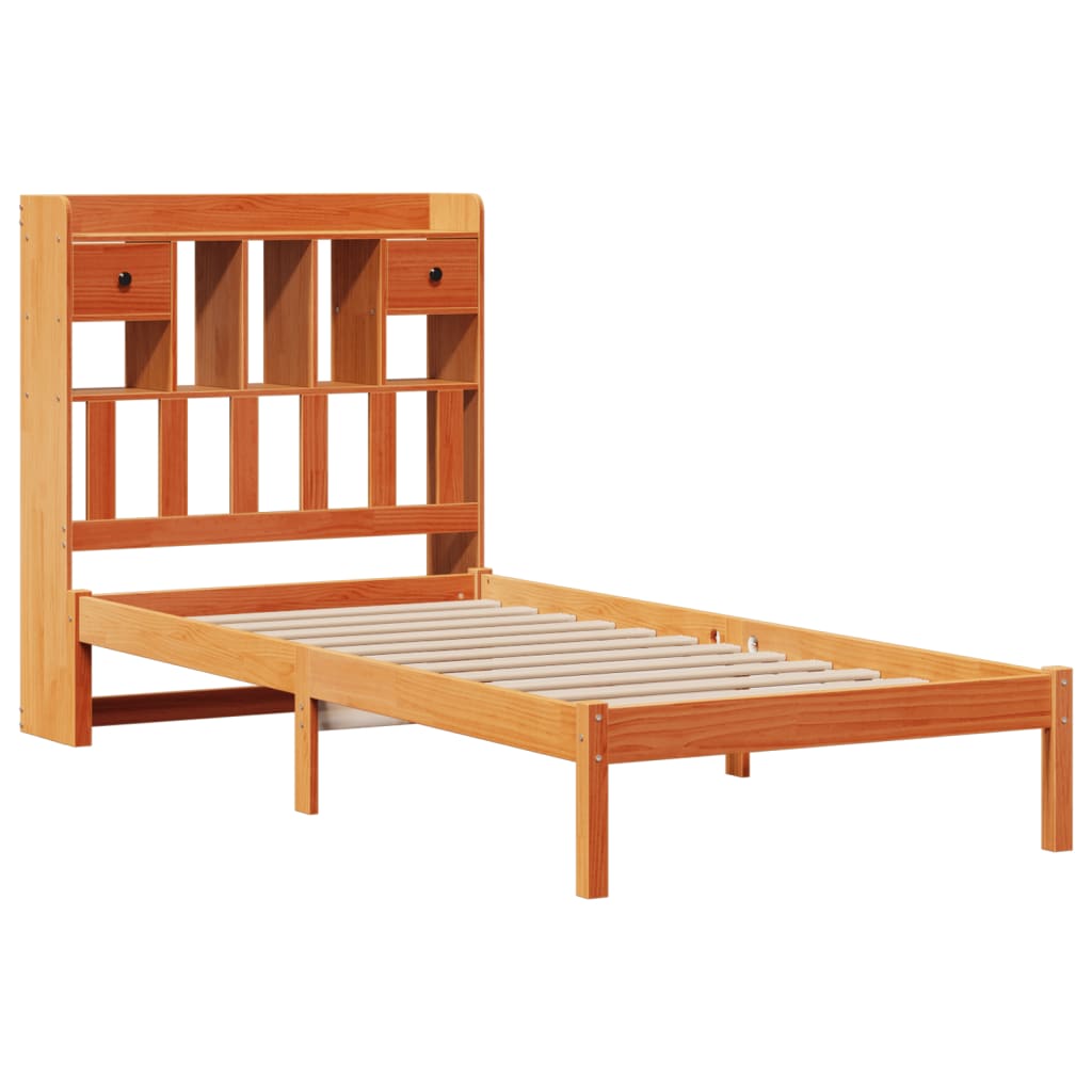 Solid Wood Bed with Shelf Without Mattress Wax Brown 100 x 200 cm
