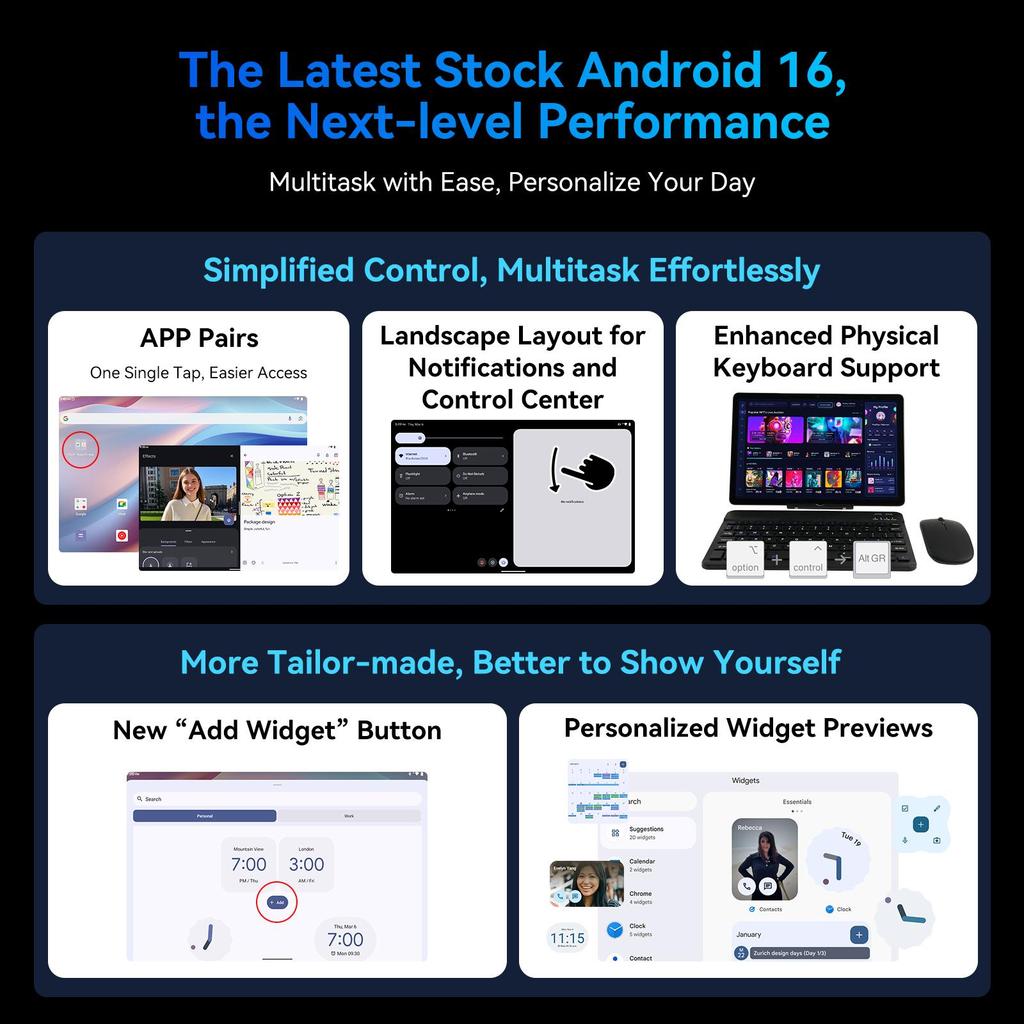 Tablette Android ZENVA T90 11 pouces FHD+ 1920*1200 Android 16 Batterie 8000mAh 24 Go RAM Extensible Avec Clavier et Souris